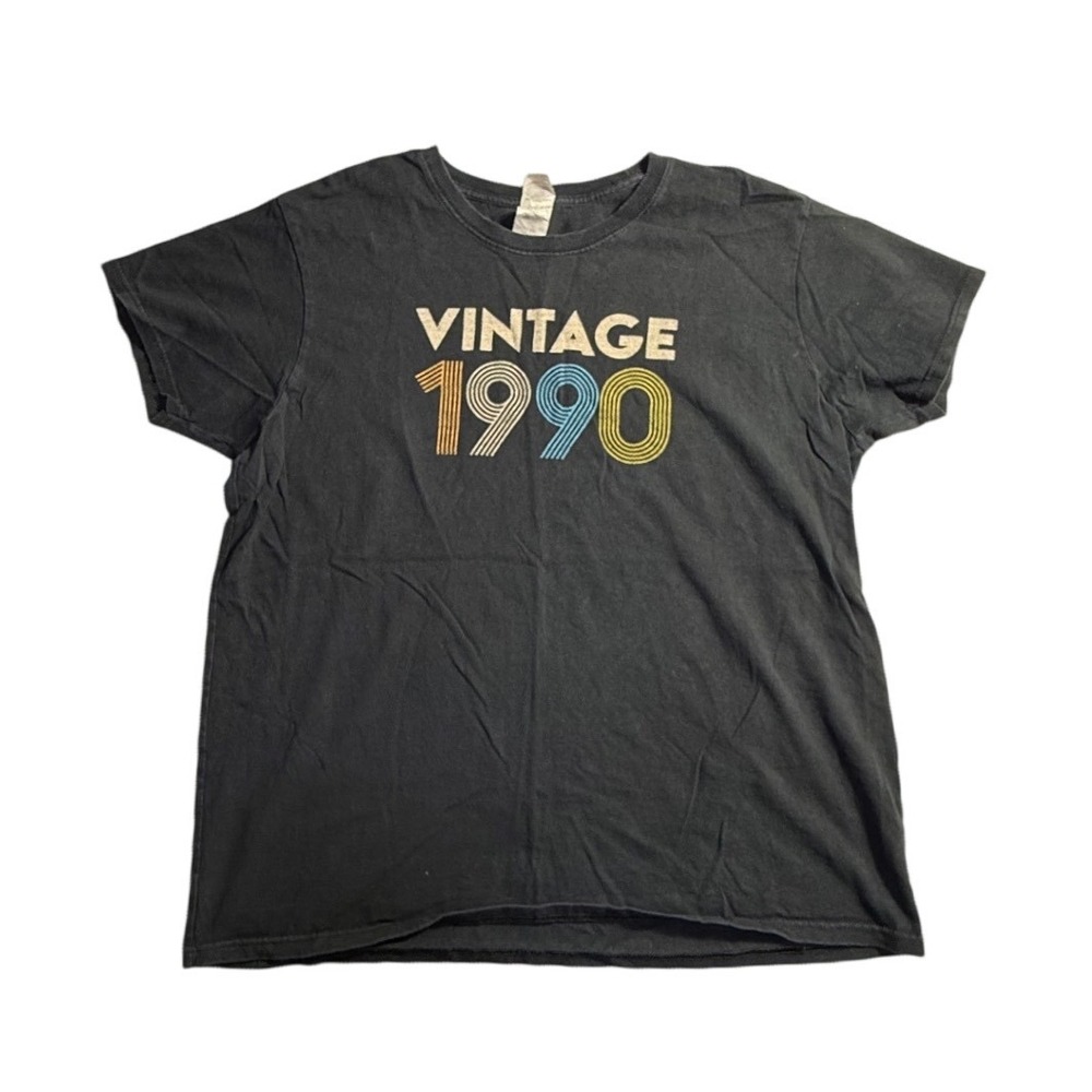 Gildan Vintage 1990 Graphic T-Shirt Black Cotton Retro Mens Large-2287